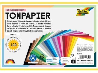 Folia - Tonpapier, 130g/m², DIN A5, 100 Blatt in 25 Farben sortiert 